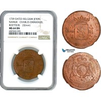 A928, Belgium, Namur, Charles-Emmanuel, 1739 Bronze Medal, NGC MS64BN