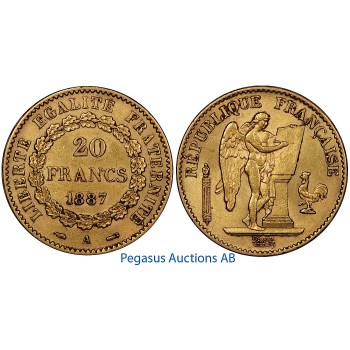 A97, France, Third Republic, 20 Francs 1887-A, Gold, 6.45g. 0.900, Nice!