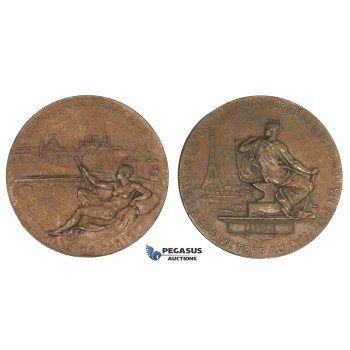 AA004 France, Bronze Art Nouveau Medal 1889 (Ø76mm, 199g) by Levillain, Universal Exhibition, Labor