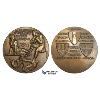 AA011, France, Bronze Medal 1945 (Ø69mm, 163g) by Monier, WW2 Germany & Italy driven from Africa, Swastika