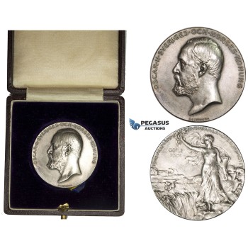 AA016, Sweden, Oscar II, Silver Art Nouveau Medal 1901 (Ø39mm, 29.8g) by Lindberg, Agriculture Exhibition