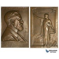 AA017, Sweden, Bronze Art Nouveau Plaque Medal 1908 (76x52mm, 133g) by Lindberg, Electricity, Cedergren