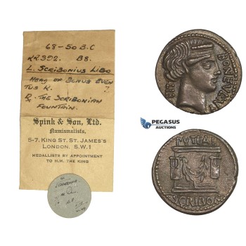 AA025-R, Roman Republic, L. Scribonius Libo (62 BC) AR Denarius (2.92g) Rome,  62 BC, Cabinet Patina, ex. Spink