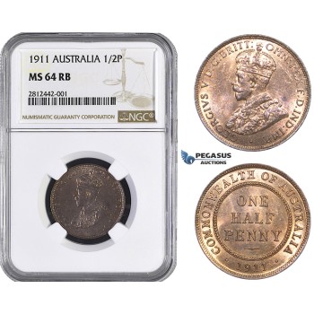 AA035, Australia, George V, Half Penny 1911, NGC MS64RB