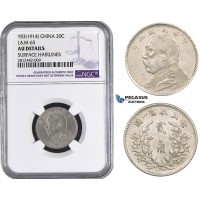 AA043, China, "Fat man" 20 Cents Yr. 3 (1914) Silver, NGC AU Details
