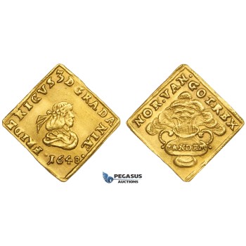 AA049, Denmark, Frederik III, Klippe Ducat 1648, Copenhagen, Gold (3.51g) H. 5b (R) aEF, Very Rare!