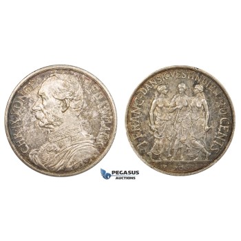 AA050, Danish West Indies, Christian IX, 20 Cents/1 Franc 1905, Copenhagen, Silver, Toned AU (Small edge nick)