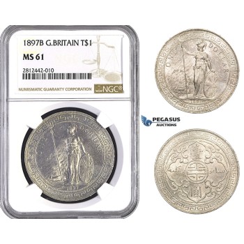 AA052, Great Britain, Trade Dollar 1897-B, Bombay (Not vissible) Silver, NGC MS61