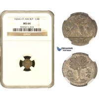 AA053, Central American Rep. (Guatemala) 1/4 Real 1826-G, Silver, NGC MS64