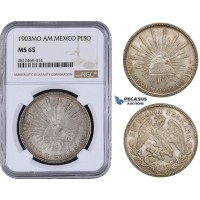 AA056, Mexico, Peso 1903 Mo AM, Mexico City, Silver, NGC MS65