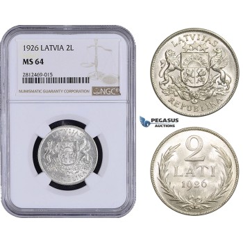AA059, Latvia, 2 Lati 1926, Silver, NGC MS64