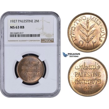 AA062, Palestine, 2 Mils 1927, London, NGC MS63RB