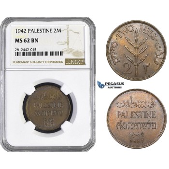 AA064, Palestine, 2 Mils 1942, London, NGC MS62BN