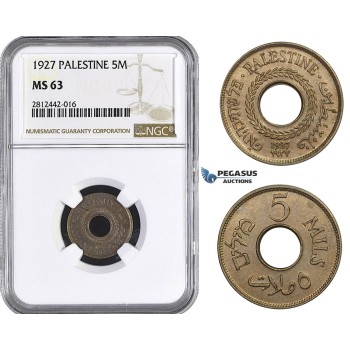 AA065, Palestine, 5 Mils 1927, London, NGC MS63