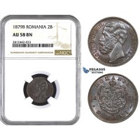 AA073, Romania, Carol I, 2 Bani 1879-B (20mm) Bucharest, NGC AU58BN 