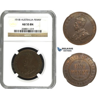 AA102, Australia, George V, Penny 1918-I, NGC AU55BN
