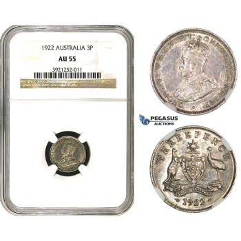 AA103, Australia, George V, Sixpence 1922, Silver,  NGC AU55