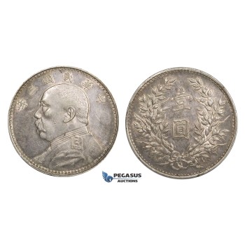 AA108, China Fat man Yuan (Dollar) Yr. 3 (1914) Silver, L&M 63, Toned AU, few hairlines