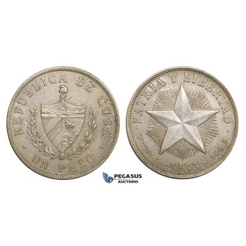 AA111, Cuba, Peso 1933, Philadelphia, Silver, AU