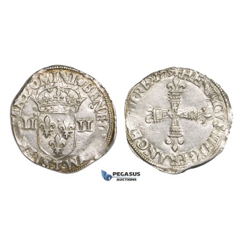 AA113, France, Henry III, 1/4 Ecu 1579-T, Nantes, Silver (9.69g) Kop. 10380 for Poland (R2) Lustrous AU