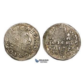 AA122, Lithuania, Sigismund III of Poland, 3 Groschen (Trojak) 1602, Vilnius, Silver (2.28g) Nice toning, VF, Rare!