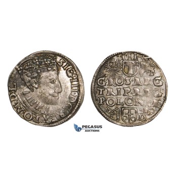 AA126, Poland, Sigismund III, 3 Groschen (Trojak) 1589 I-D, Poznan (Posen), Silver (2.07g) Lustrous & toned AU