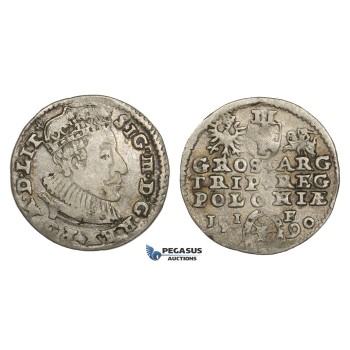 AA128, Poland, Sigismund III, 3 Groschen (Trojak) 1590 I-F, Olkusz, Silver (2.25g) aVF