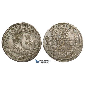 AA133, Poland, Sigismund III, 3 Groschen (Trojak) 1595 I/FS/C, Bydgoszcz (Bromberg), Silver (2.43g) Cabinet toning, AU AA133, Poland, Sigismund III, 3 Groschen (Trojak) 1595 I/FS/C, Bydgoszcz (Bromberg), Silver (2.43g) Cabinet toning, AU