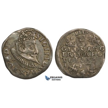 AA142, Poland, Sigismund III, 3 Groschen (Trojak) 1597 I-F/H-R, Poznan (Posen), Silver (2.11g) Dark toning, VF