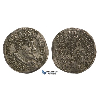 AA145, Poland, Sigismund III, 3 Groschen (Trojak) 1600 IF/I, Olkusz, Silver (2.26g) Toning, XF+