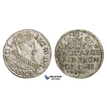 AA148, Poland, Sigismund III, 3 Groschen (Trojak) 1619, Cracow, Silver (2.03g) Lustrous, XF-UNC