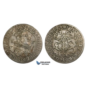 AA153, Poland, Sigismund III, Ort (1/4 Taler) 1625, Danzig, Silver (6.84g) VF-XF