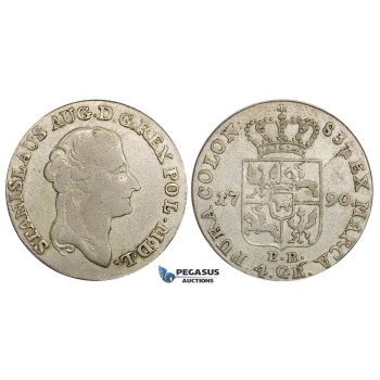 AA158, Poland, Stanislau August, 4 Groschen - 1 Zloty 1790 EB, Warsaw, Silver (5.39g) VF