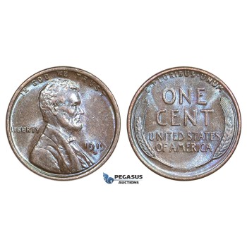 AA170, United States, Lincoln Cent 1919-D, Denver, Violet Brown AU-UNC