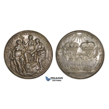 AA197, Netherlands & France, Cast Silver Medal 1678 (Ø66.7mm, 40.6g) by Dishoecke, Peace of Nijmegen, Rare!!