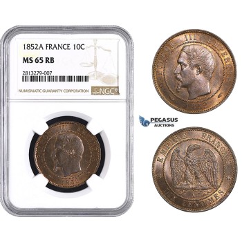 AA242, France, Napoleon III, 10 Centimes 1852-A, Paris, NGC MS65RB