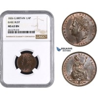 AA244, Great Britain, George IV, Farthing (1/4P) 1826 (Bare Bust) NGC MS63BN
