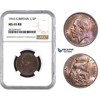 AA246, Great Britain, George V, Half Penny 1916, NGC MS65RB