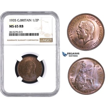 AA247, Great Britain, George V, Half Penny 1935, NGC MS65RB
