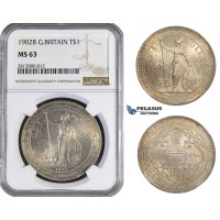 AA252, Great Britain (for Asia) Trade Dollar 1902-B, Bombay, Silver, NGC MS63 AA252, Great Britain (for Asia) Trade Dollar 1902-B, Bombay, Silver, NGC MS63