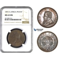 AA266, South Africa (ZAR) Penny 1892, NGC MS63BN