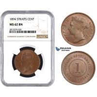 AA269, Straits Settlements, Victoria, 1 Cent 1894, NGC MS62BN, Rare!