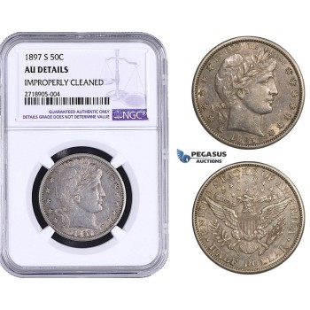 AA275-R, United States, Barber Half Dollar (50C) 1897-S, San Francisco, Silver, NGC AU Details., Rare!