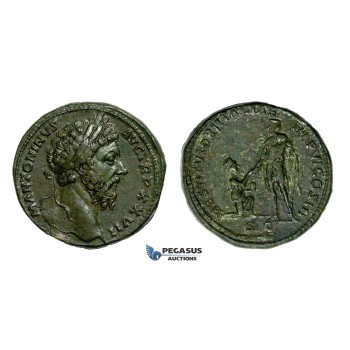 AA278, Roman Empire, Marcus Aurelius (161-180 AD) Æ Sestertius (24.07g) Rome, 172 AD, Kneeling Italia