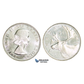 AA282, Canada, Elisabeth II, 25 Cents 1953-H, Heaton, Silver, Ch Lustrous PL