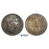 AA289, France, Napoleon, 5 Francs 1813-M, Toulouse, Silver, Dark toning, XF-AU