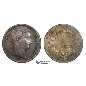 AA289, France, Napoleon, 5 Francs 1813-M, Toulouse, Silver, Dark toning, XF-AU