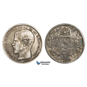 AA293, Guatemala, Peso 1871-R, Silver, Toned VF