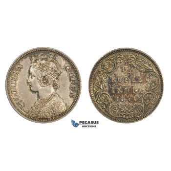 AA295, India (British) Victoria, 1/4 Rupee 1876, Silver, Toned AU-UNC