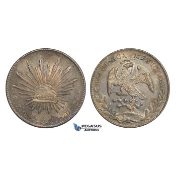 AA308, Mexico, 8 Reales 1897 Zs FZ, Zacatecas, Silver, Toned AU